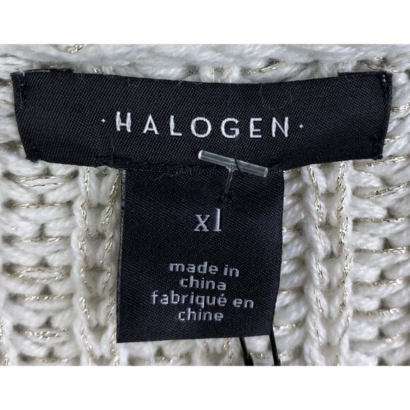 NEW Halogen Women’s White Sweater W/ Little Bit Of Gold Thread Size XL Nordstrom - Picture 3 of 5